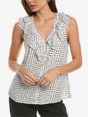 CAbi Polka Dot Ruffle Top Size L NWT Style 4553